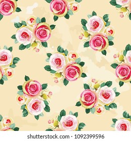 Seamless floral pattern with bouquet of roses Vector Illustration
