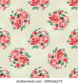 Patrón floral sin fisuras con ramo de rosas Ilustración vectorial