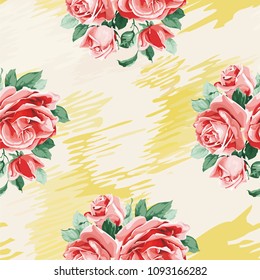 Seamless floral pattern with bouquet of roses Vector Illustration