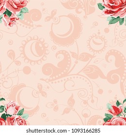 Seamless floral pattern with bouquet of roses Vector Illustration
