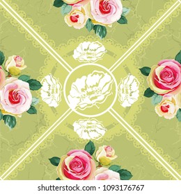 Seamless floral pattern with bouquet of roses Vector Illustration