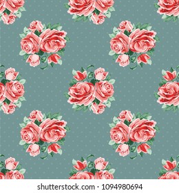 Seamless floral pattern with bouquet of roses Vector Illustration