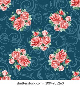 Seamless floral pattern with bouquet of roses Vector Illustration