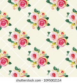 Seamless floral pattern with bouquet of roses Vector Illustration