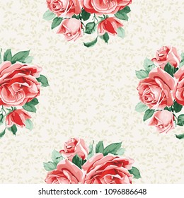 Seamless floral pattern with bouquet of roses Vector Illustration