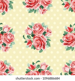 Seamless floral pattern with bouquet of roses Vector Illustration