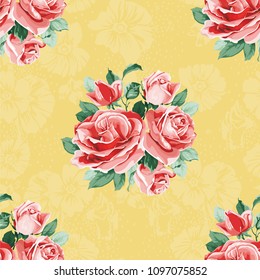Seamless floral pattern with bouquet of roses Vector Illustration