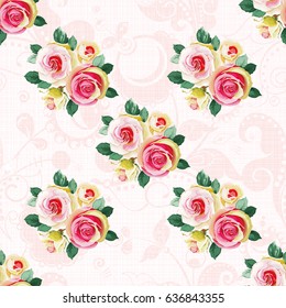Seamless floral pattern with bouquet of roses Vector Illustration EPS8