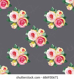 Seamless floral pattern with bouquet of roses Vector Illustration EPS8