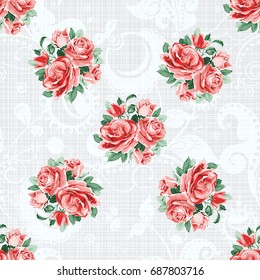 Seamless floral pattern with bouquet of roses Vector Illustration EPS8