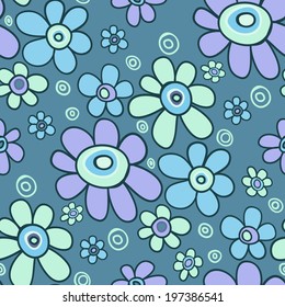 Seamless floral pattern. Bouquets of flowers on a green background. Vector. 