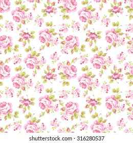 Seamless floral pattern with bouquets of pink roses on transparent background