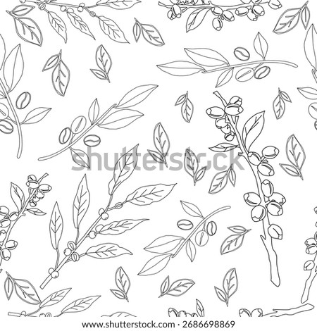 Seamless floral pattern. Branch with leaves. vector illustration of coffee branch. Coffee plant branch with leaf. Hand drawn Coffee tree vector. Coffee beans and leaves. Branch of a plant.	
