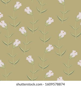 Seamless floral pattern with branches of bell flower. Campana Lilac Campanula.
