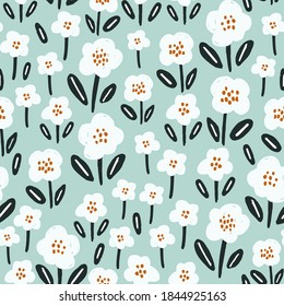 Seamless floral pattern with branches, berries and leaves. Creative blooming texture. Great for fabric, textile Vector Illustration