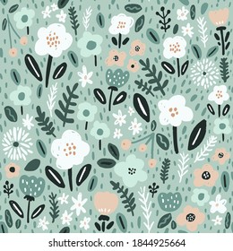 Nahtlose Blumenmuster mit Ästen, Beeren und Blättern. Kreativ blühende Textur. Toll für Gewebe, Stoffvektorgrafik