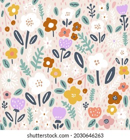 Seamless floral pattern with branches, berries and leaves. Creative ink drawn blooming texture. Great for fabric, textile Vector Illustration