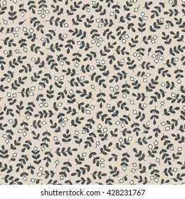Seamless floral pattern with branches and berries in gray colors