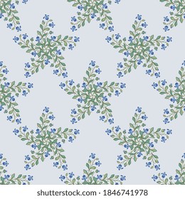Nahtlose Blumenmuster mit Ästen blauer Blumen. Blühende Äste als Fünf-Punkte-Sterne-Formen.