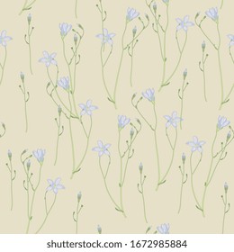 Seamless floral pattern with branches of bluebell flower.