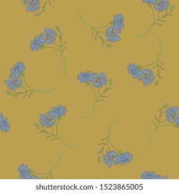 Seamless floral pattern with branches of cornflower.