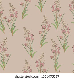 Seamless floral pattern with branches of fireweed flowers. Ivan Chai.