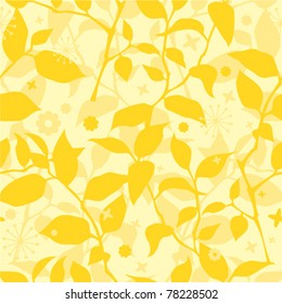 Seamless floral pattern with branches and flowers in yellow