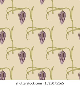 Seamless floral pattern with branches of fritillaria flower.