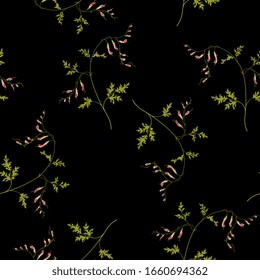 Seamless floral pattern with branches of fumitory plant. Fumaria officinalis flower. Earth smoke blossom.