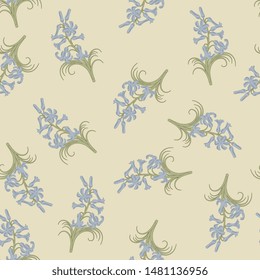 Seamless floral pattern with branches of hyacinth flowers. Vintage style.