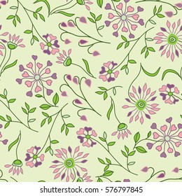 Seamless Floral Pattern with branches, leaves and flowers.