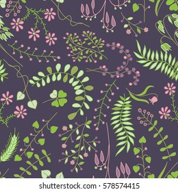 Seamless Floral Pattern with branches, leaves and flowers.