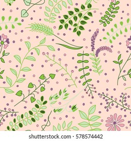 Seamless Floral Pattern with branches, leaves and flowers.