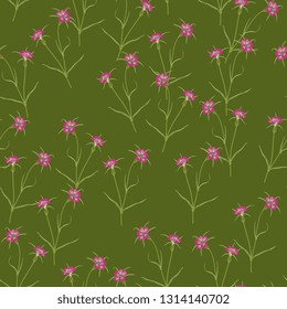 Seamless floral pattern with branches of meadow flowers. Corn cockle or wild carnation.