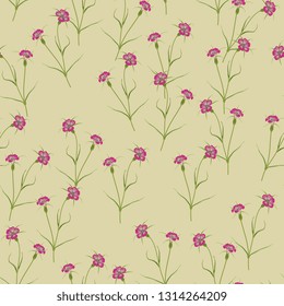 Seamless floral pattern with branches of meadow flowers. Corn cockle or wild carnation.