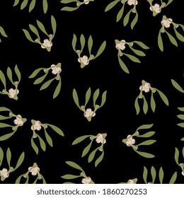 Seamless floral pattern with branches of mistletoe plant.