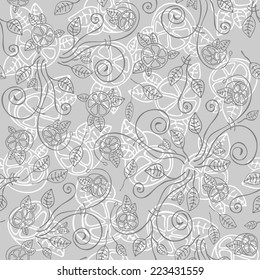 Seamless floral pattern with branches and oranges. For the convenience of drawing elements separated on layers.