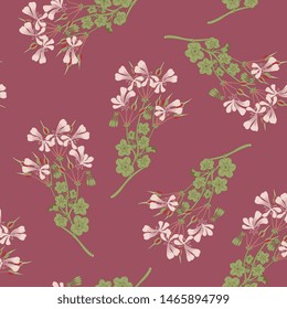 Seamless floral pattern with branches of Pelargonium Peltatum flower (Cascading Geranium). Vintage style.