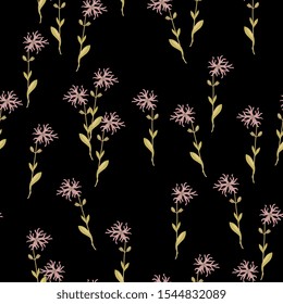 Seamless floral pattern with branches of Ragged Robin flower. (Lychnis flos-cuculi).