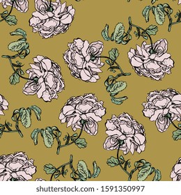 Seamless floral pattern with branches of roses. Vintage style. Hand drawn sketches.