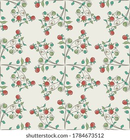 Nahtlose Blumenmuster mit Zweigen von Erdbeerpflanzen mit Blumen und Beeren.