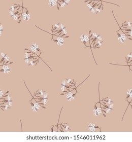 Seamless floral pattern with branches of white campion flower. Silene latifolia.