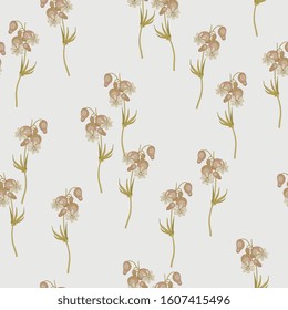 Seamless floral pattern with branches of white campion flower. Silene latifolia.