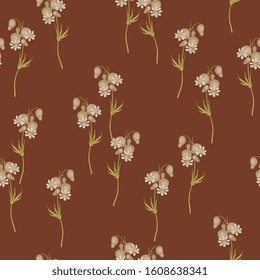 Seamless floral pattern with branches of white campion flower. Silene latifolia.