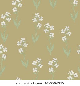 Seamless floral pattern with branches of white flowers. Hesperis Alba. Dame's Rocket. Sweet Rocket.