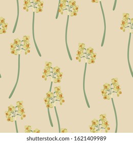 Seamless floral pattern with branches of yellow narcissus or daffodil flower.