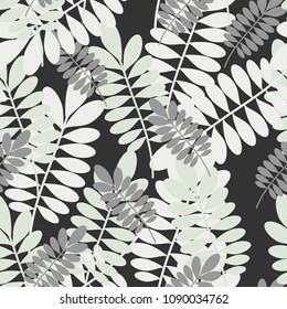 Seamless floral pattern with of bright abstract leaves. Dark background.