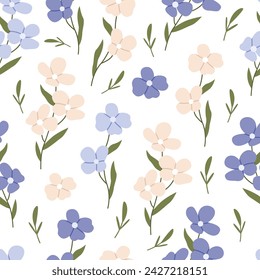 Seamless floral pattern. Bright floral background with blossoms and blooms print. Repeating texture design. Multicolored endless backdrop for decor. Colored flat vector illustration for textile