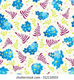 Seamless floral pattern with bright blue flowers