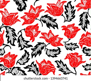 Seamless floral pattern with bright colorful flowers